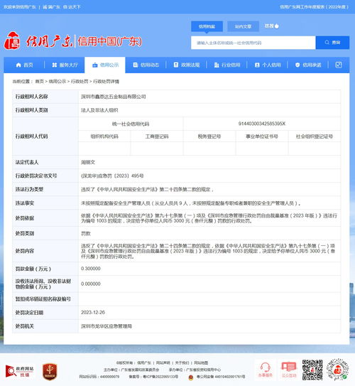 深圳市龍華區(qū)應(yīng)急管理局對(duì)深圳市鑫恩達(dá)五金制品作出行政處罰